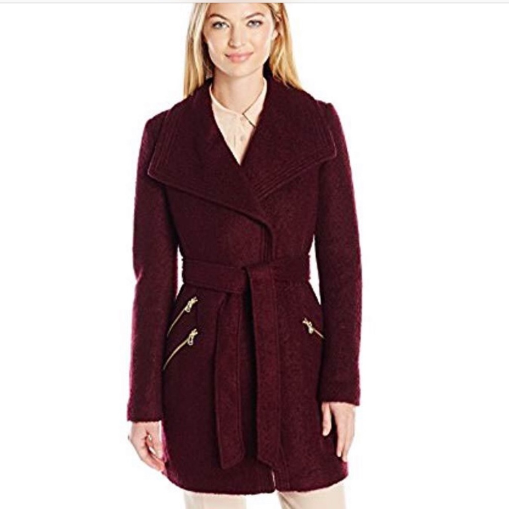 Guess Burgundy Boucle Coat